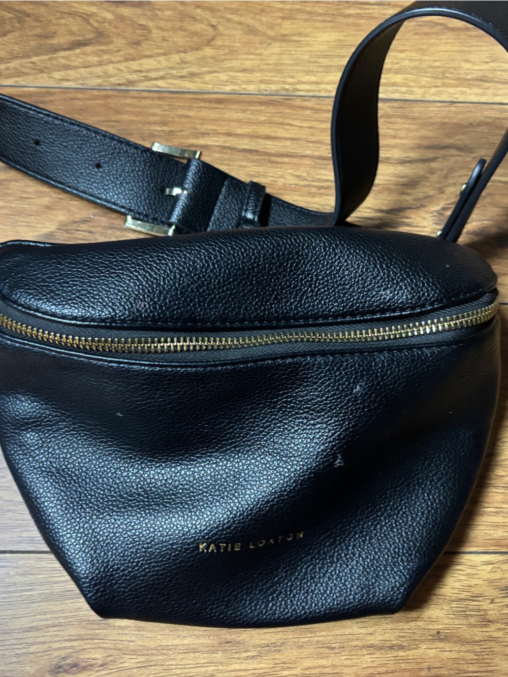 Katie Loxton Black Pebbled Leather Belt Bag with Gold Zip